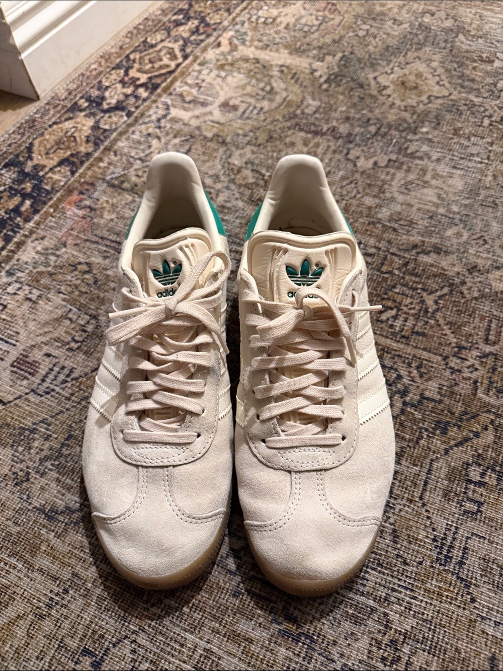 adidas Men’s Suede Sneakers — Cream with Teal Accents